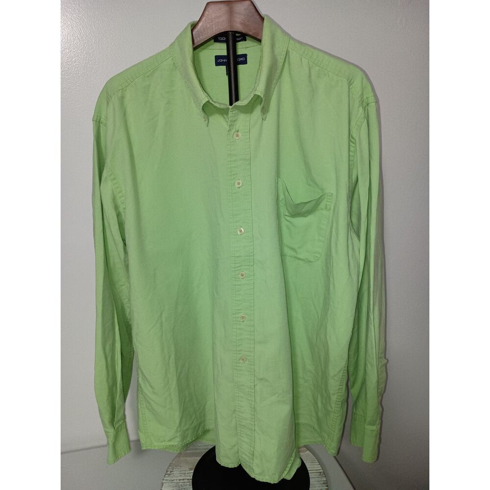 JOHN ASHFRORD, Green Casual Long-Sleeve Button Down Shirt, Men's Size XL